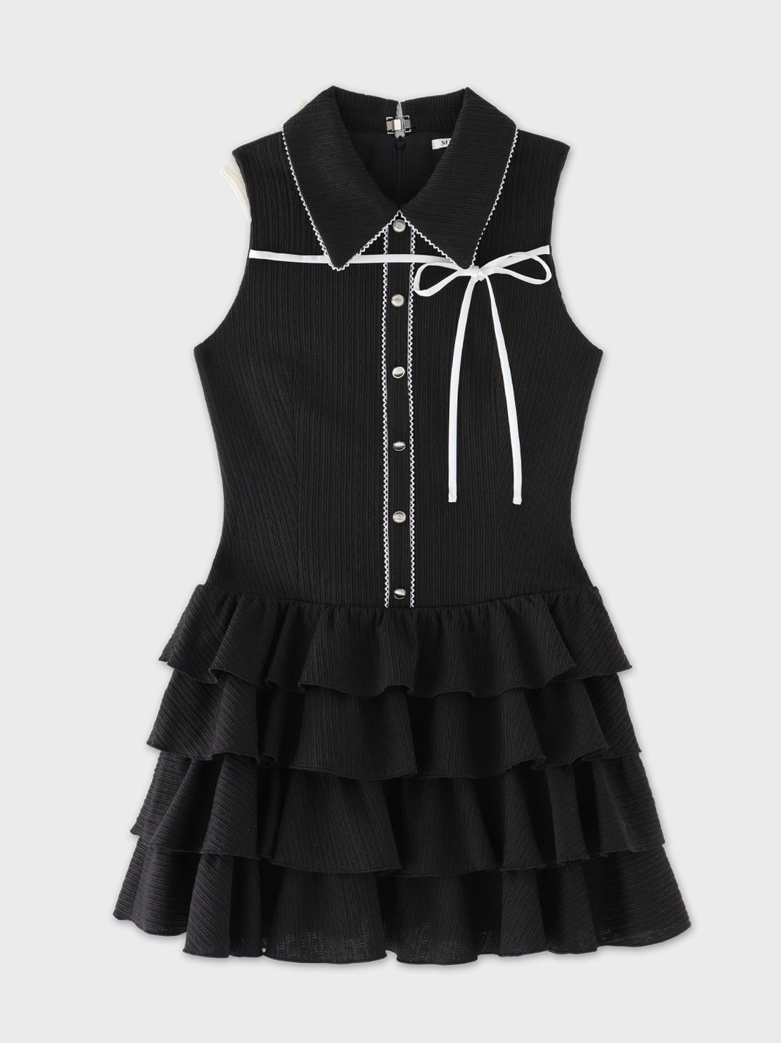 Ribbon collar tiered mini dress (eme11044)