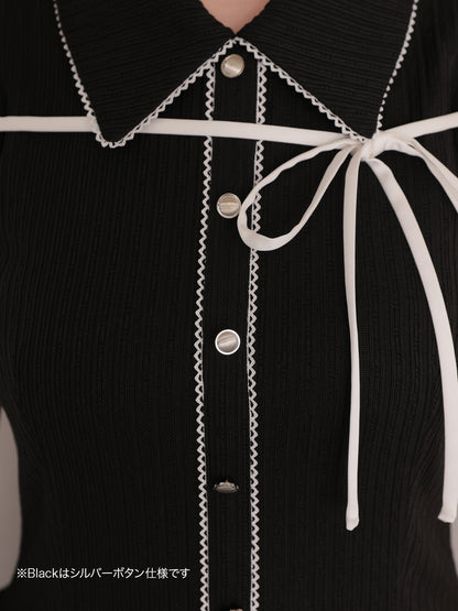 Ribbon collar tiered mini dress (eme11044)
