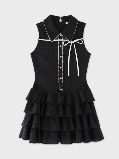 Ribbon collar tiered mini onepiece(eme11044)