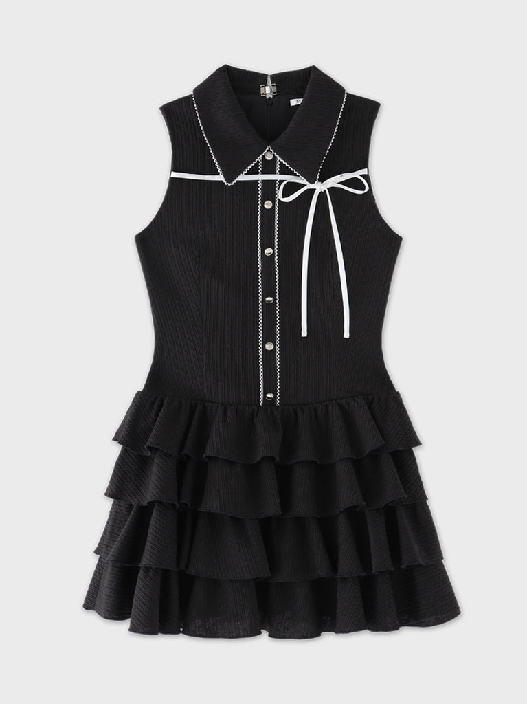 Ribbon collar tiered mini onepiece(eme11044)