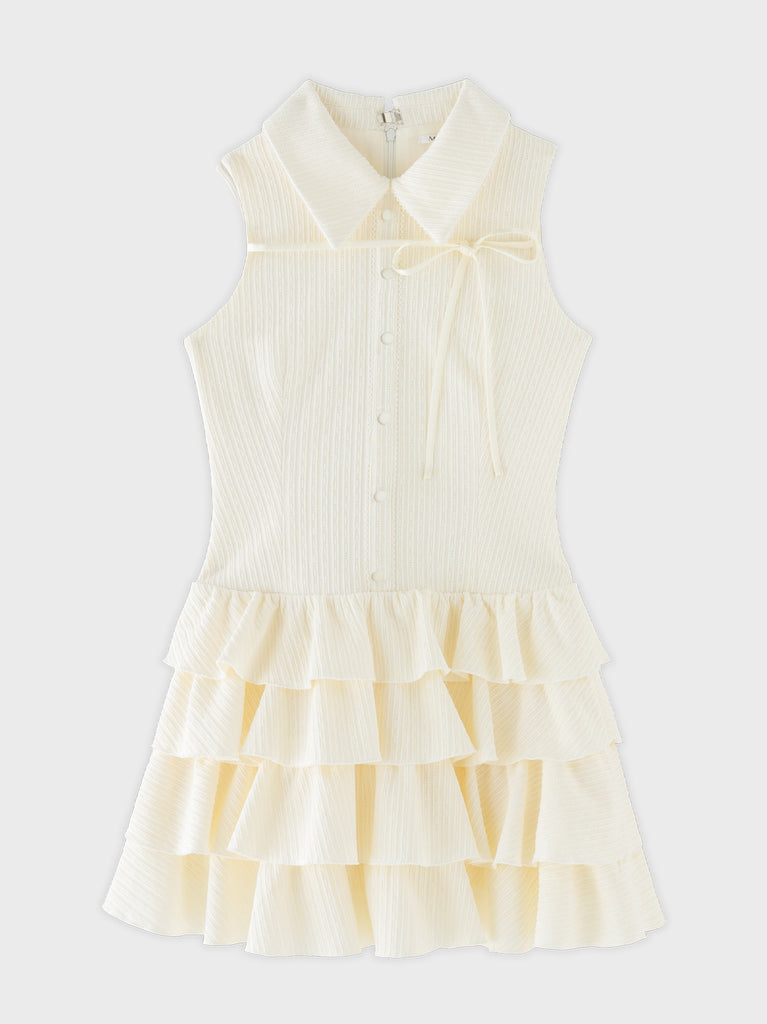 Ribbon collar tiered mini dress (eme11044)
