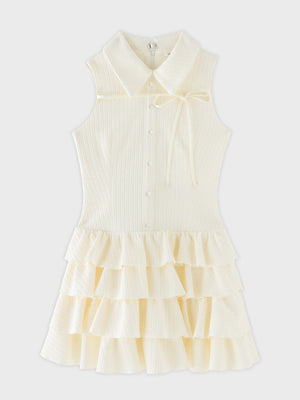 Ribbon collar tiered mini dress (eme11044)