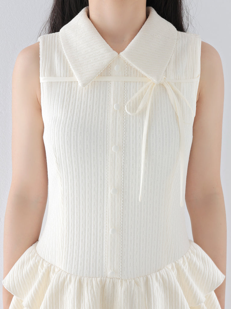 Ribbon collar tiered mini dress (eme11044)