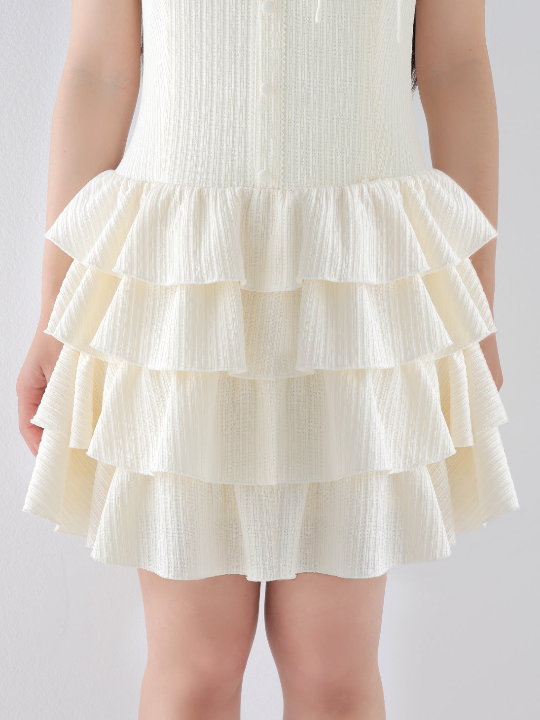 Ribbon collar tiered mini dress (eme11044)