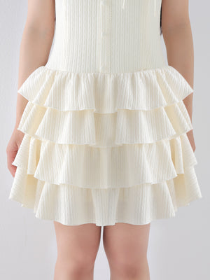 Ribbon collar tiered mini dress (eme11044)