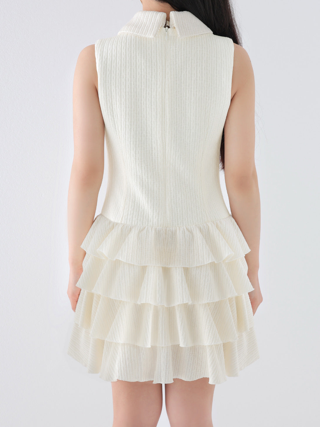 Ribbon collar tiered mini dress (eme11044)