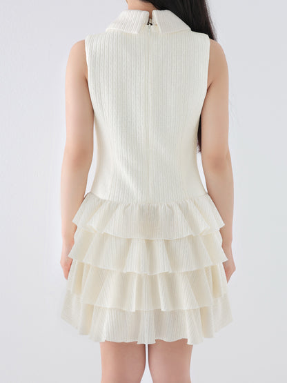 Ribbon collar tiered mini dress (eme11044)