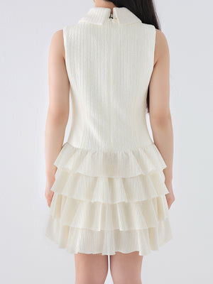 Ribbon collar tiered mini dress (eme11044)