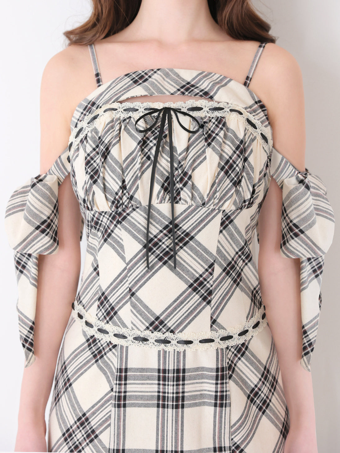 Off shoulder check ribbon mermaid onepiece(eme11045) – M me eme
