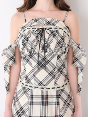 Off shoulder check ribbon mermaid onepiece(eme11045)
