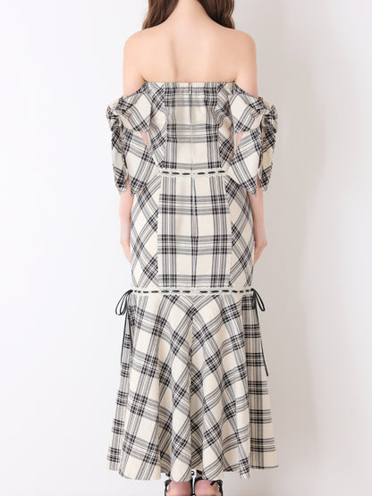 Off shoulder check ribbon mermaid onepiece(eme11045)