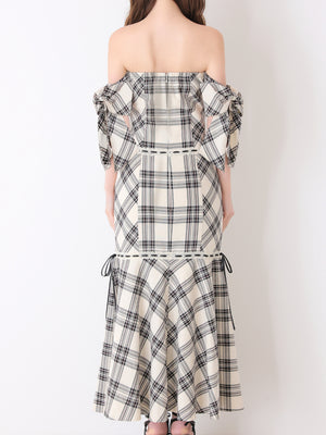 Off shoulder check ribbon mermaid onepiece(eme11045)
