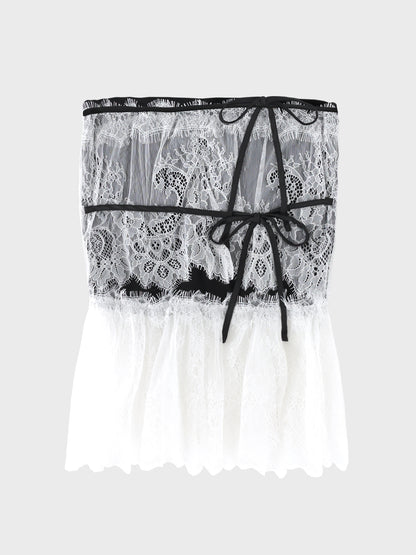 【Pre Order】Lace hem front heart bare tops(eme11046)