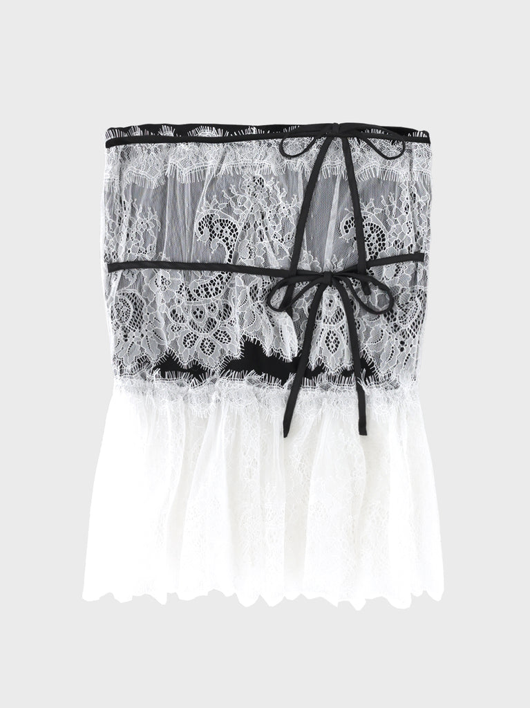 【Pre Order】Lace hem front heart bare tops(eme11046)