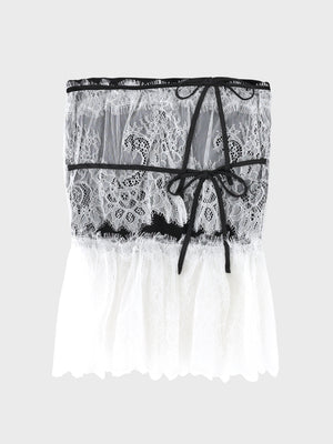 【Pre Order】Lace hem front heart bare tops(eme11046)