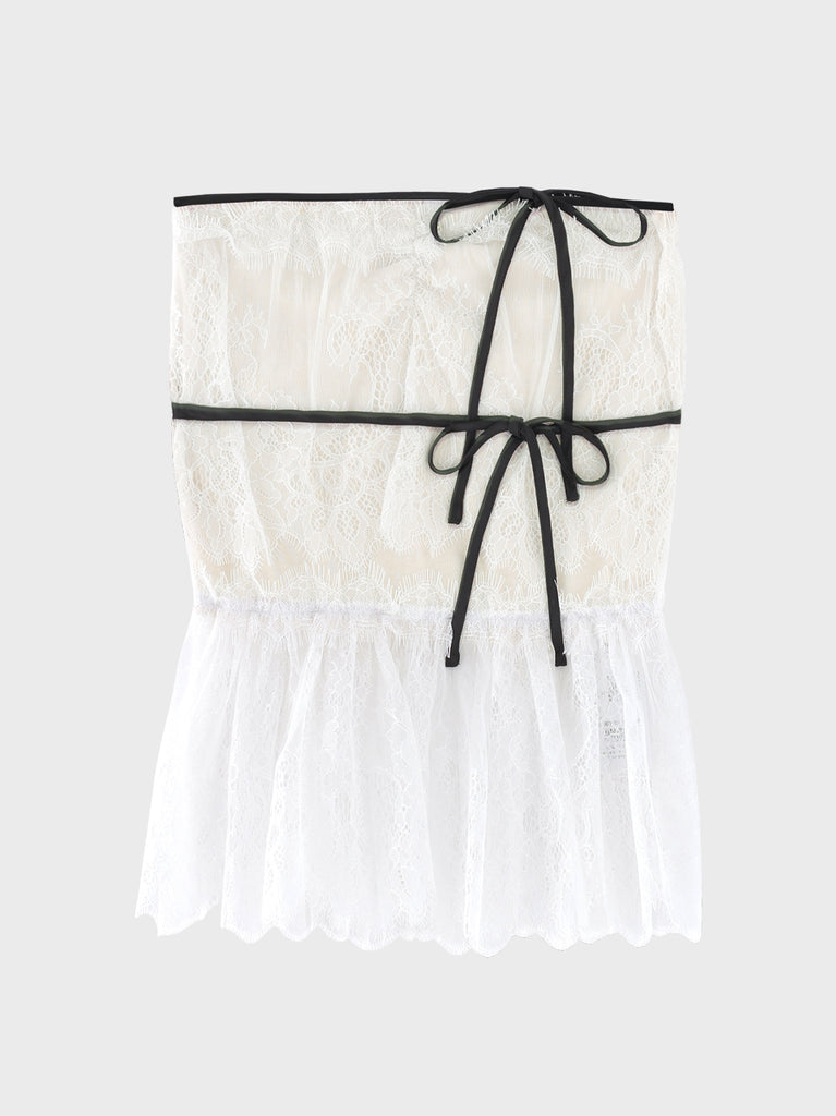 【Pre Order】Lace hem front heart bare tops(eme11046)