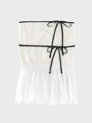 【Pre Order】Lace hem front heart bare tops(eme11046)