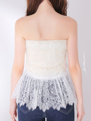 【Pre Order】Lace hem front heart bare tops(eme11046)