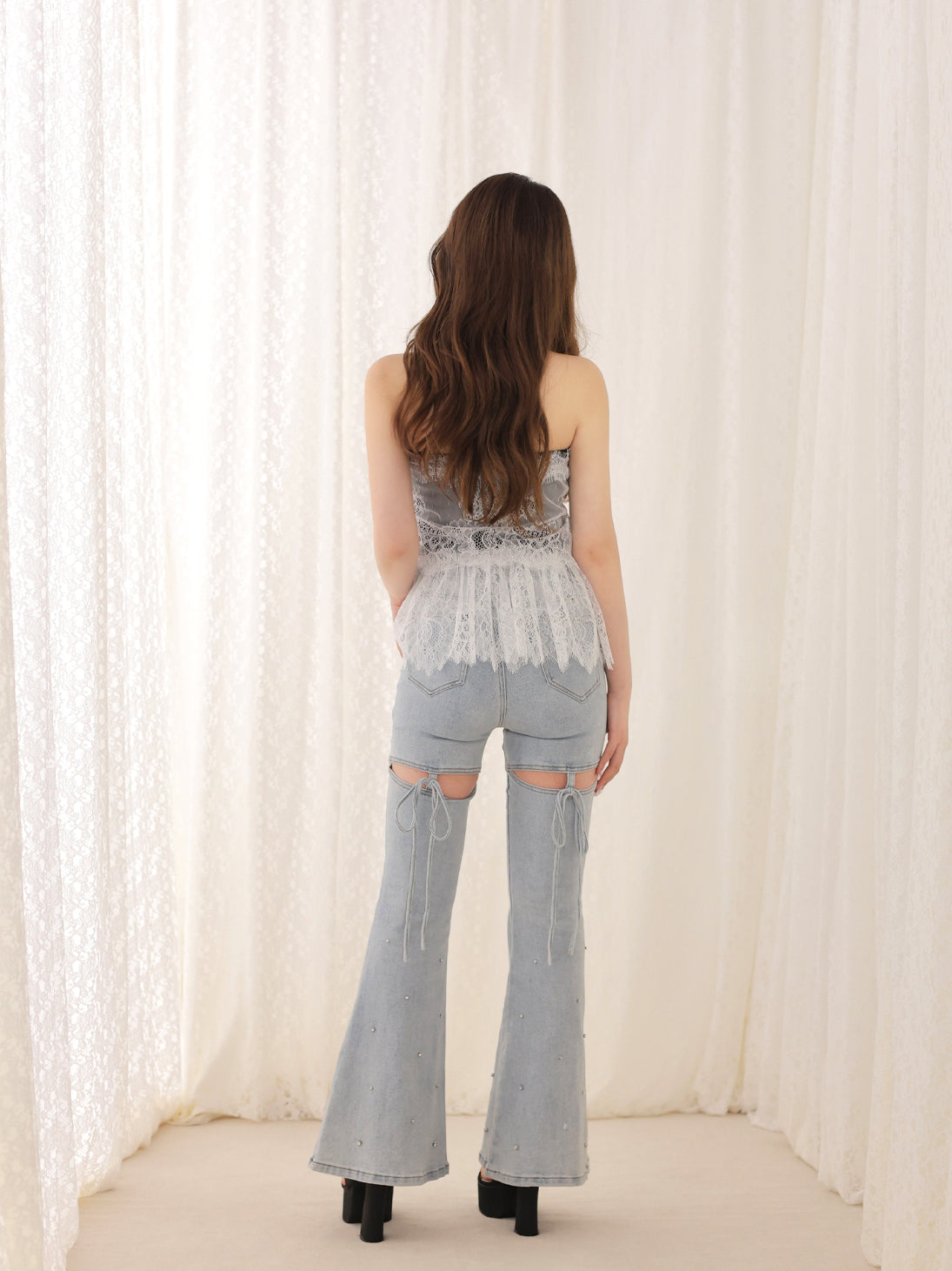 Lace hem front heart bare tops(eme11046) – M me eme