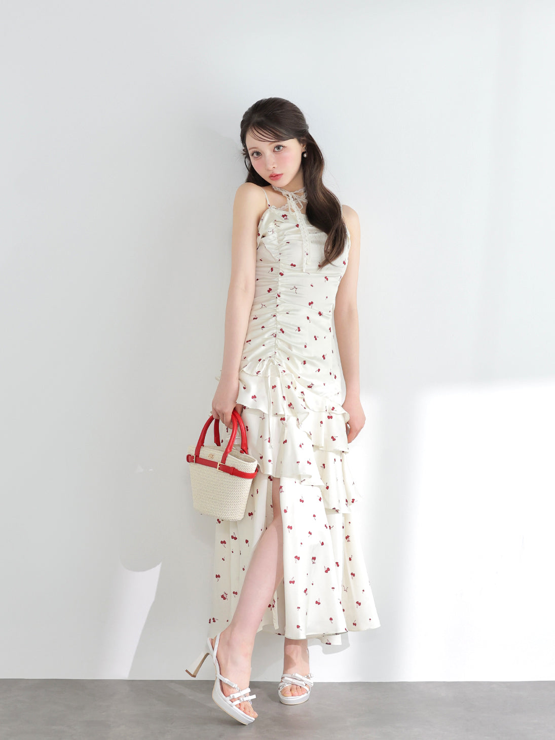 エムミーエメ チェリーレースリボンロングフレアワンピース Cherry lace ribbon long flare onepiece(eme11047) – M me eme