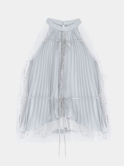 Lame chiffon lace halter ribbon blouse(eme11053)