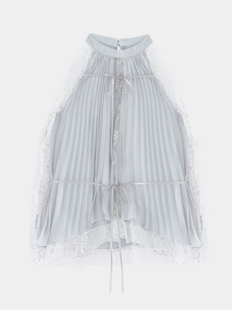 Lame chiffon lace halter ribbon blouse(eme11053)