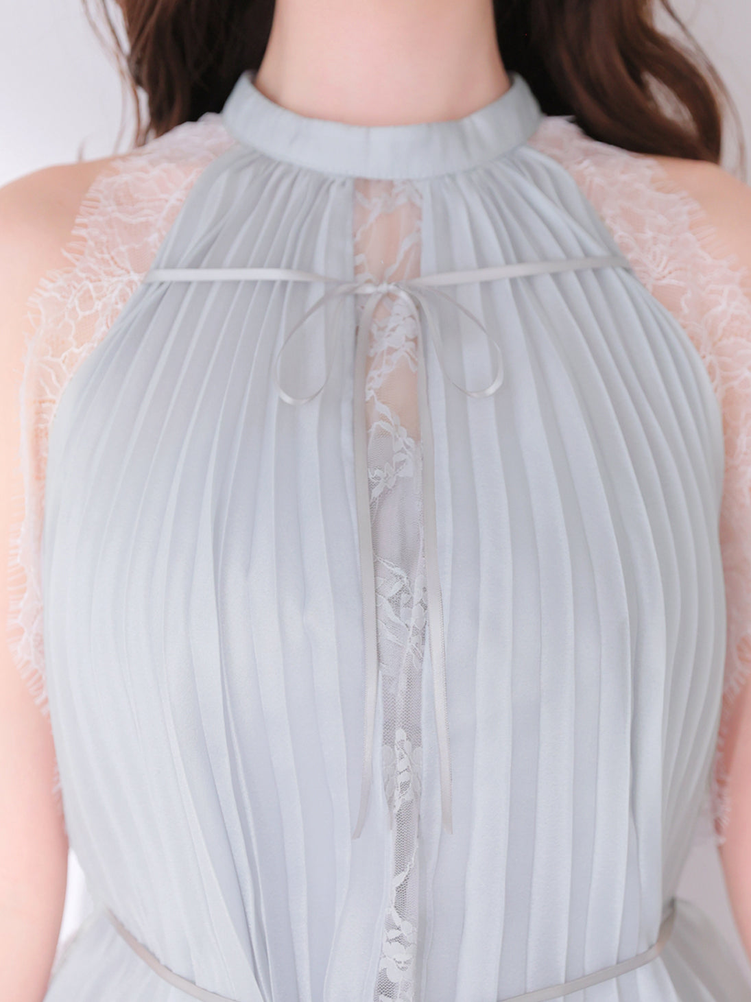 Lame chiffon lace halter ribbon blouse(eme11053)