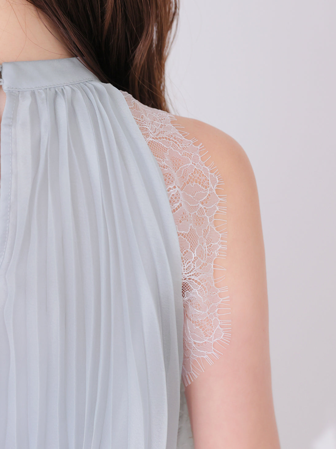 Lame chiffon lace halter ribbon blouse(eme11053)