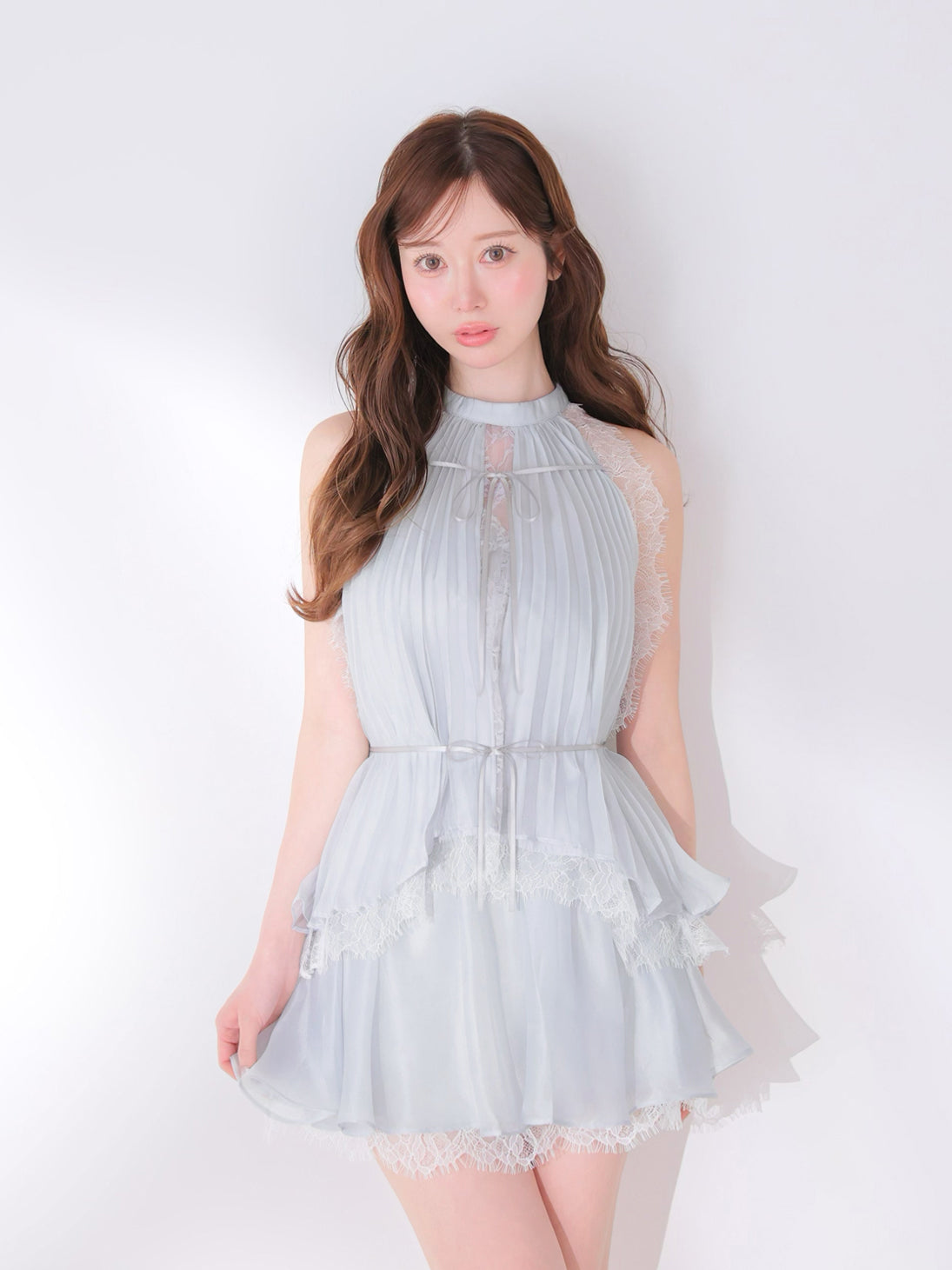 Lame chiffon lace halter ribbon blouse(eme11053) – M me eme