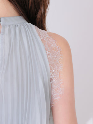 Lame chiffon lace halter ribbon blouse(eme11053)