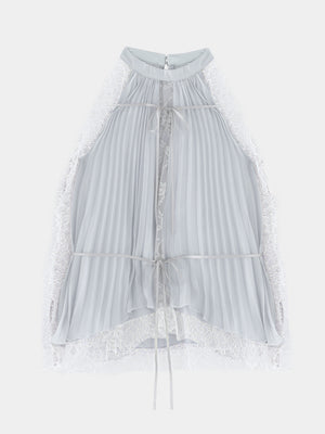 Lame chiffon lace halter ribbon blouse(eme11053)