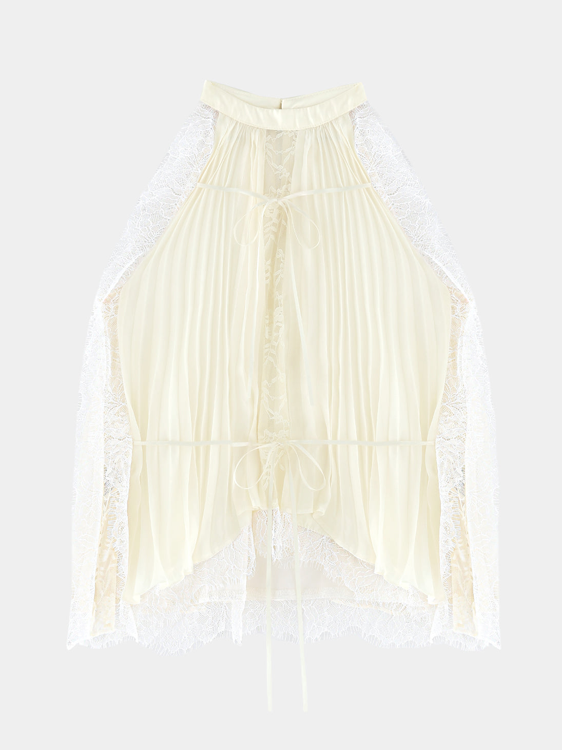Lame chiffon lace halter ribbon blouse(eme11053)