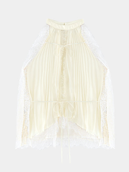 Lame chiffon lace halter ribbon blouse(eme11053)