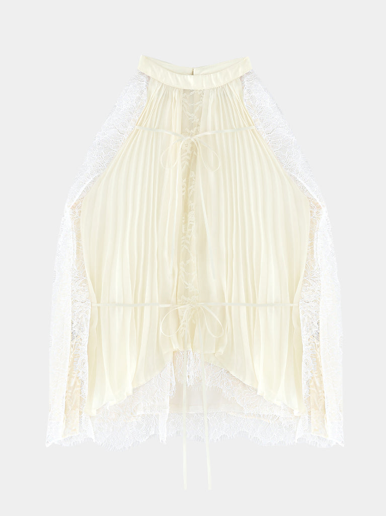 Lame chiffon lace halter ribbon blouse(eme11053)