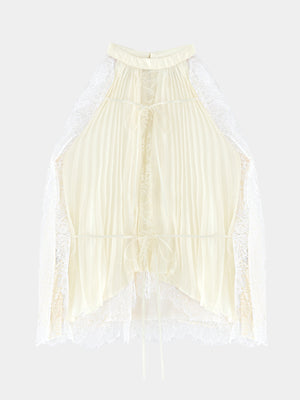 Lame chiffon lace halter ribbon blouse(eme11053)
