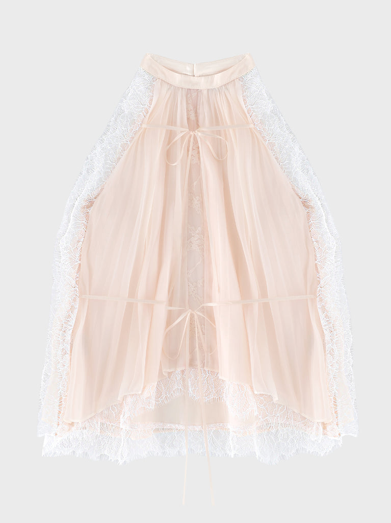Lame chiffon lace halter ribbon blouse(eme11053)