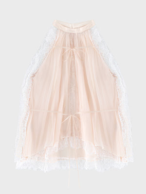 Lame chiffon lace halter ribbon blouse(eme11053)