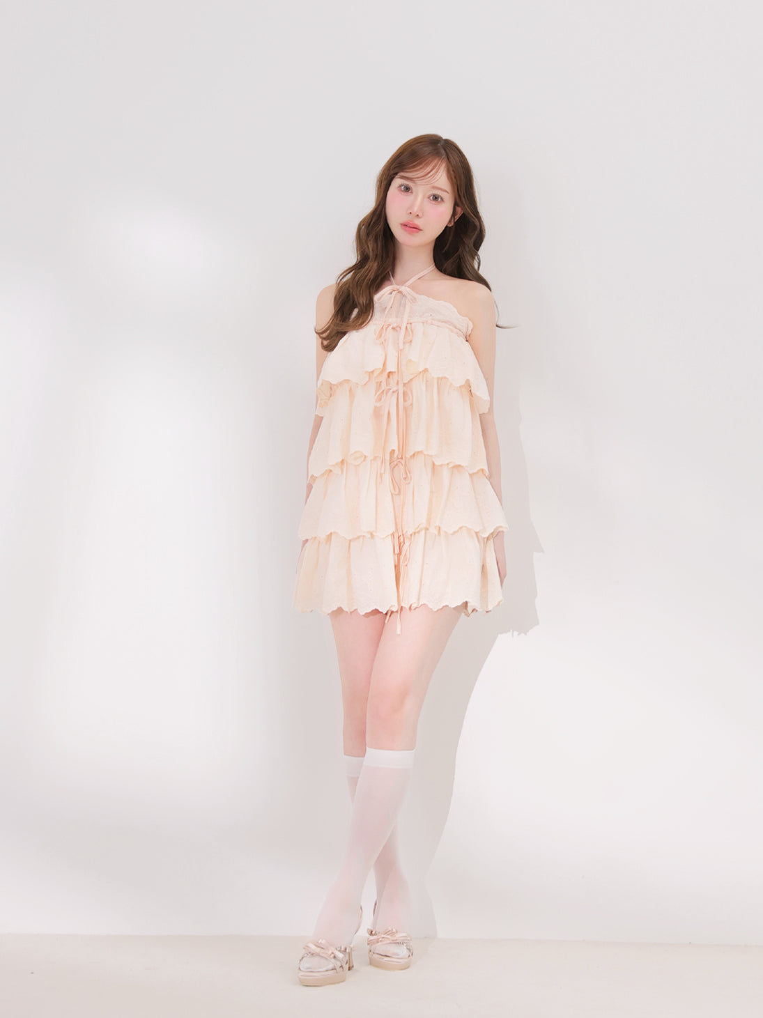 Scallop lace ribbon tiered mini onepiece(eme11054) – M me eme