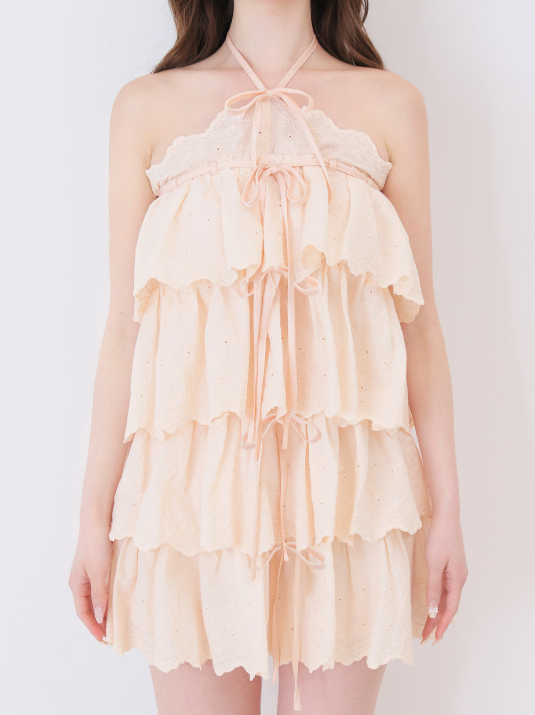 Scallop lace ribbon tiered mini onepiece(eme11054) – M me eme