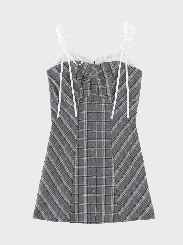Frill layered check twill cami one-piece (eme11055)
