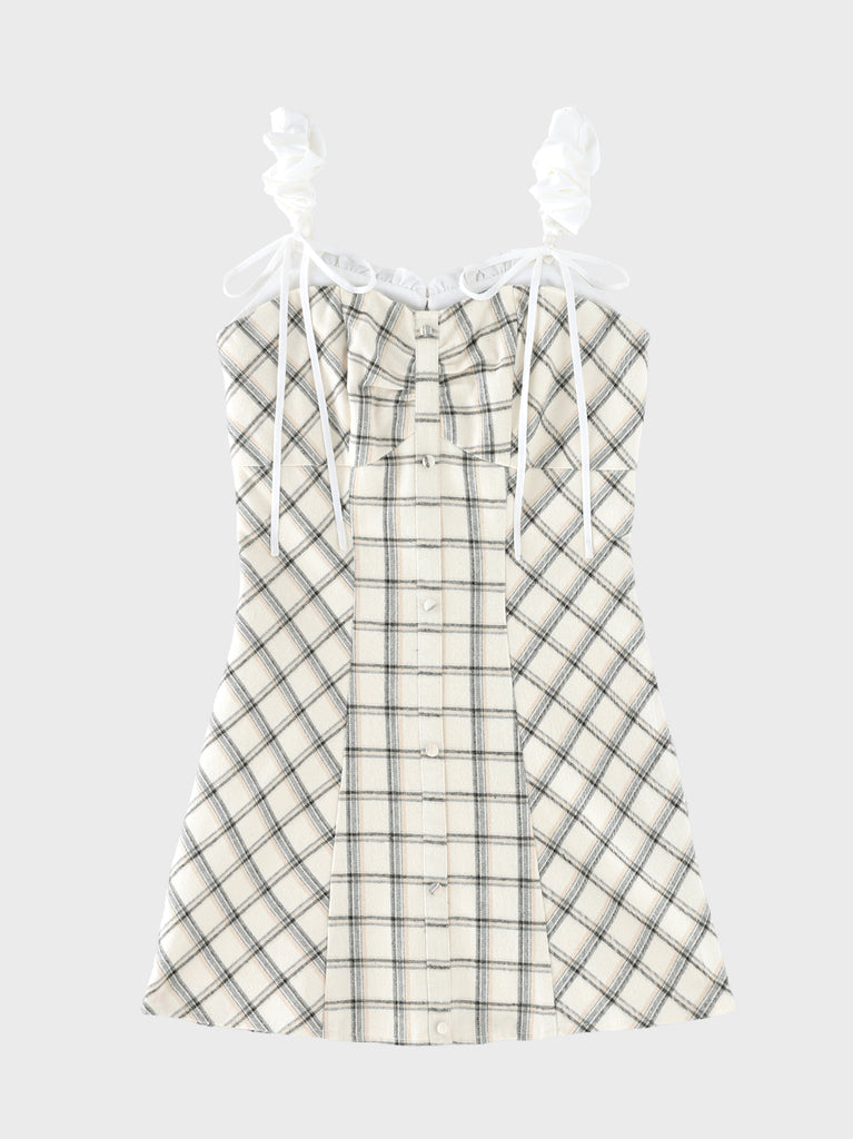 Frill layered check twill cami one-piece (eme11055)