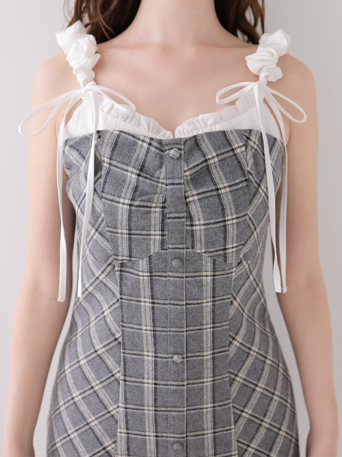 Frill layered check twill cami one-piece (eme11055)