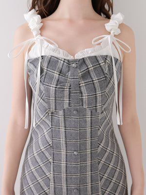Frill layered check twill cami one-piece (eme11055)