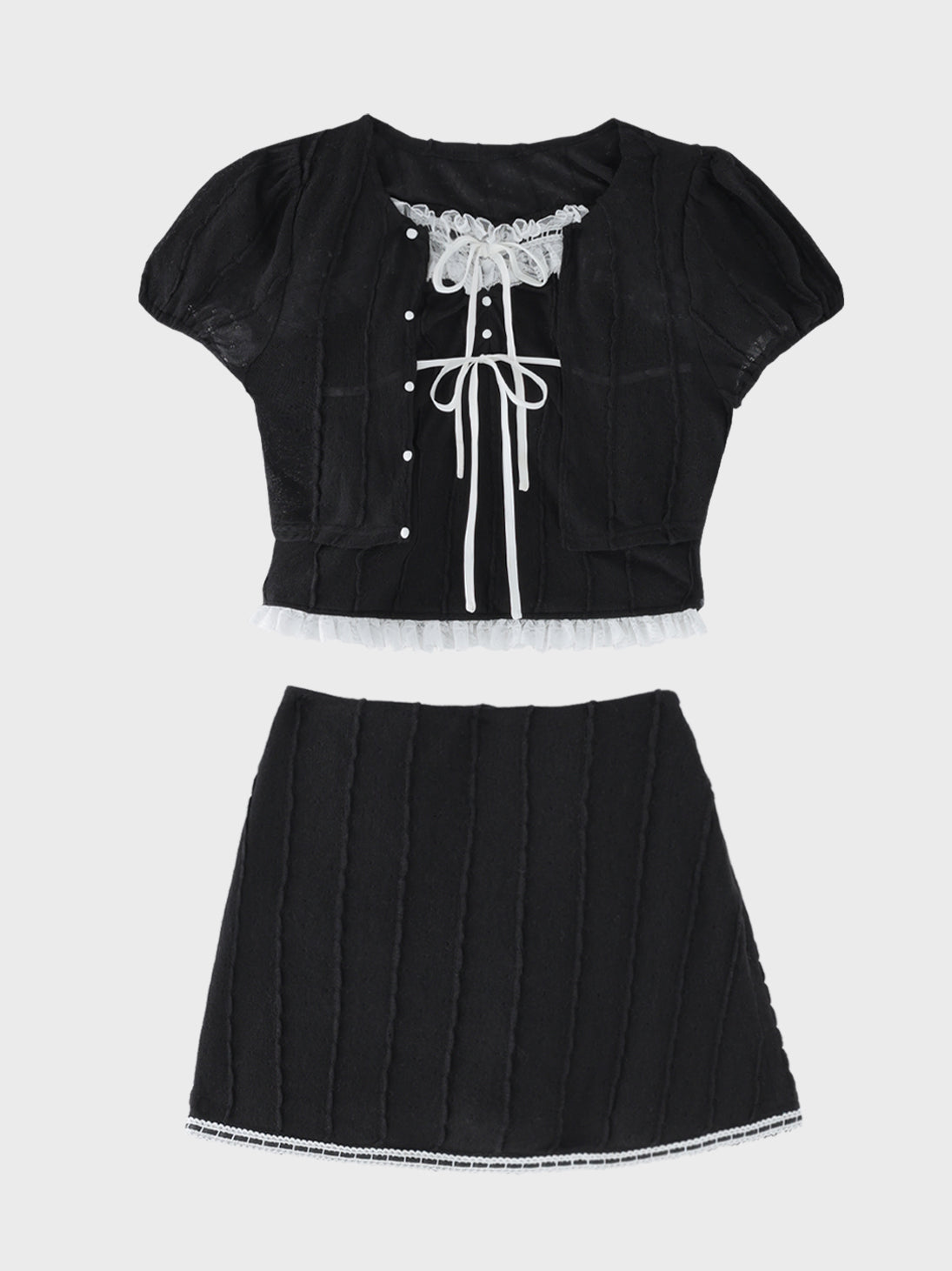 【Pre Order】Frill ribbon fit line 3piece setup(eme11059)