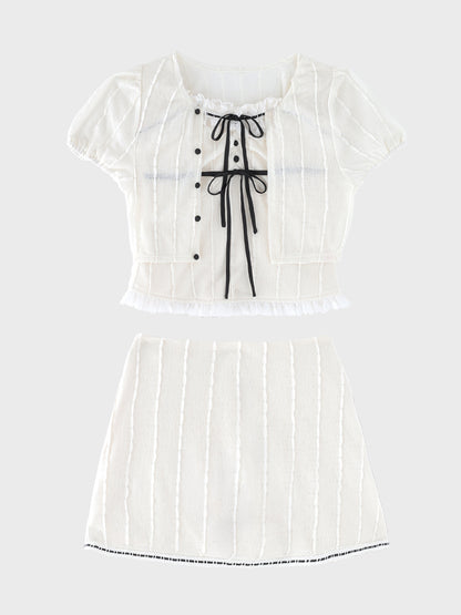【Pre Order】Frill ribbon fit line 3piece setup(eme11059)