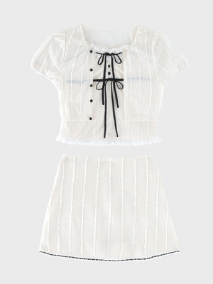 【Pre Order】Frill ribbon fit line 3piece setup(eme11059)