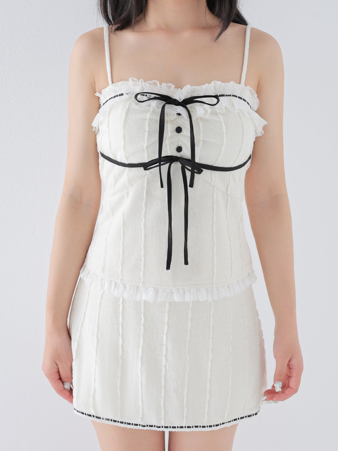 【Pre Order】Frill ribbon fit line 3piece setup(eme11059)