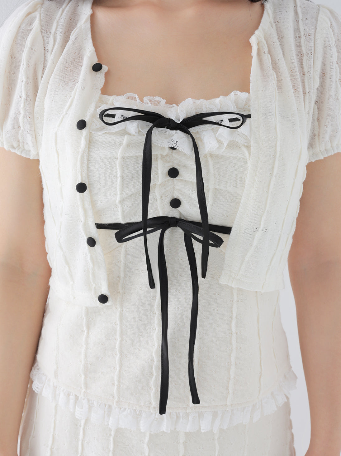 【Pre Order】Frill ribbon fit line 3piece setup(eme11059)
