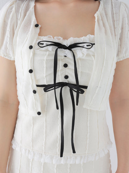 【Pre Order】Frill ribbon fit line 3piece setup(eme11059)