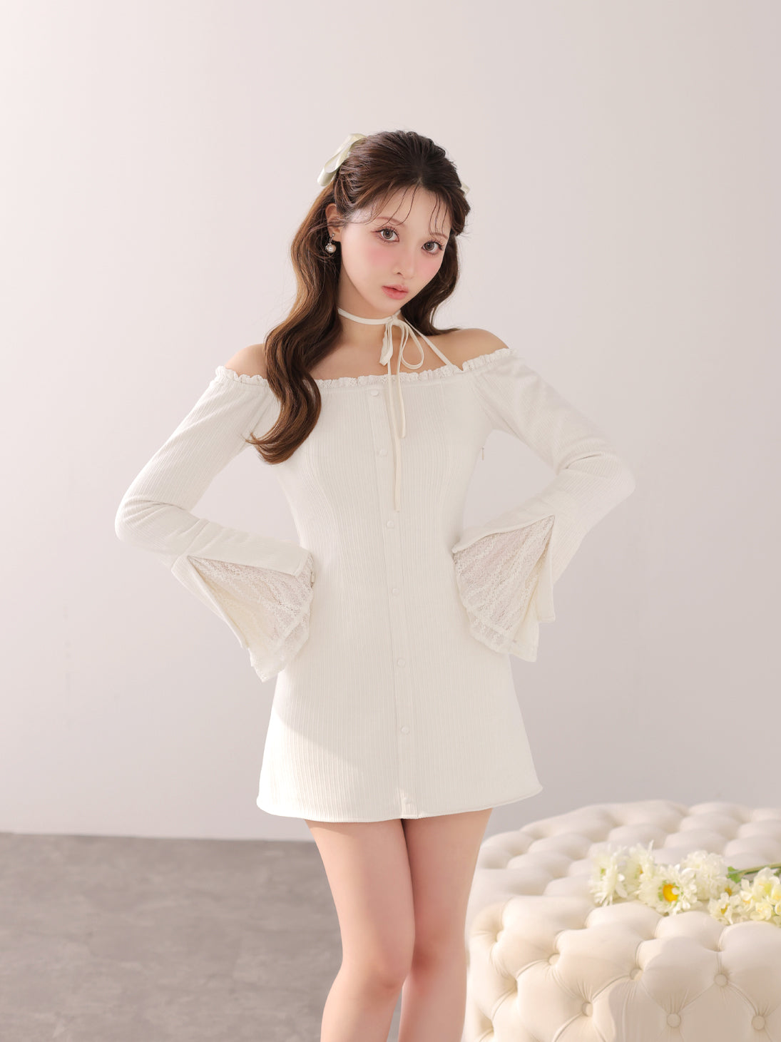 Lace trim rib mini onepiece(eme11060) – M me eme